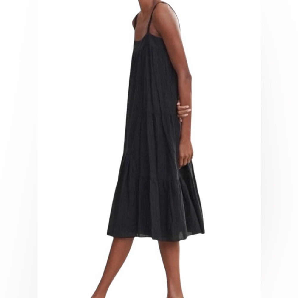 Jenni Kayne Summer Cotton Seersucker Tank Square Neck Tiered Relaxed Midi Dress